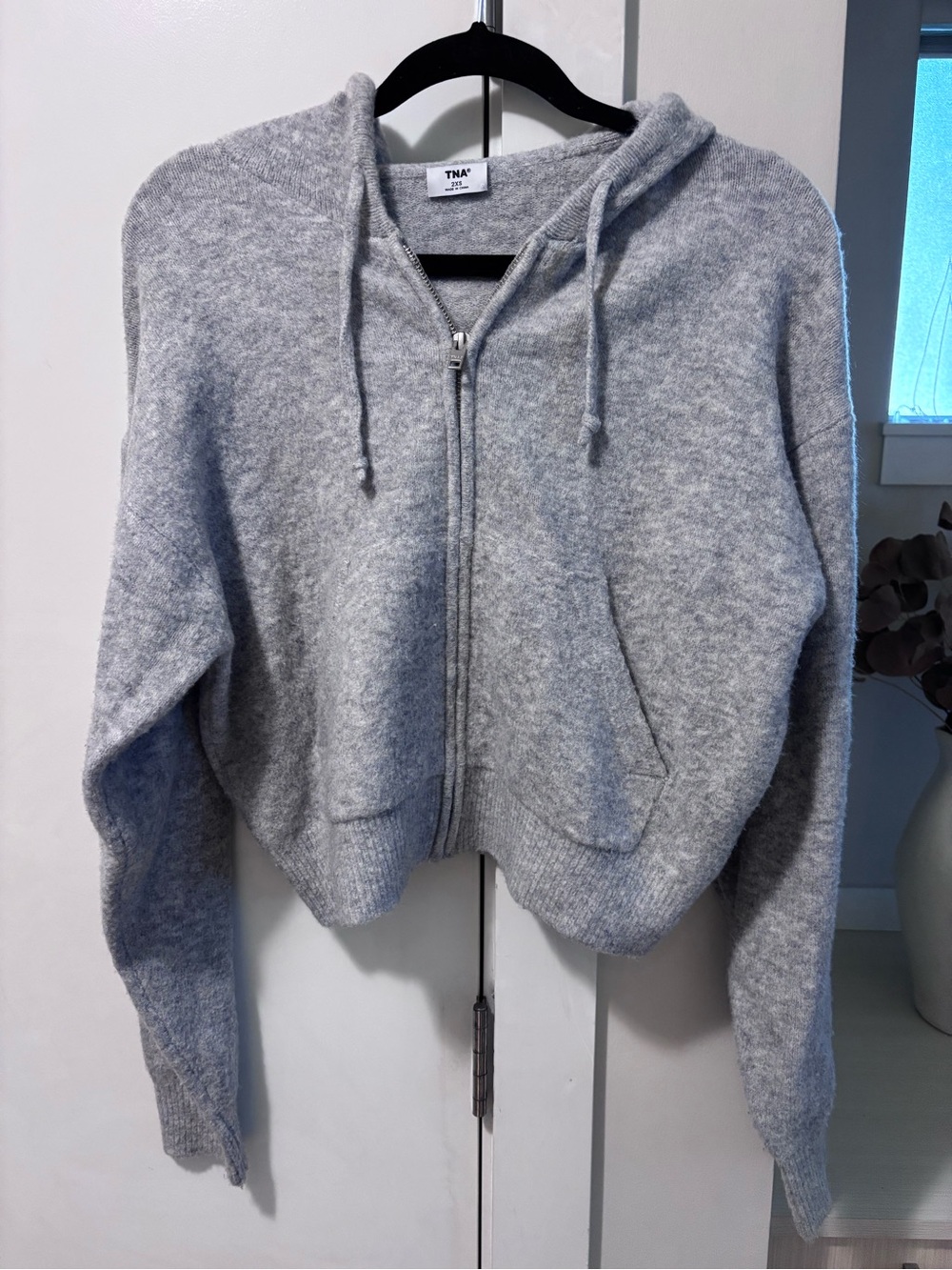 TNA Light Gray Knit Zip Hoodie with Drawstring